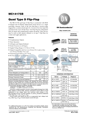 MC14175BFELG datasheet - Quad Type D Flip−Flop