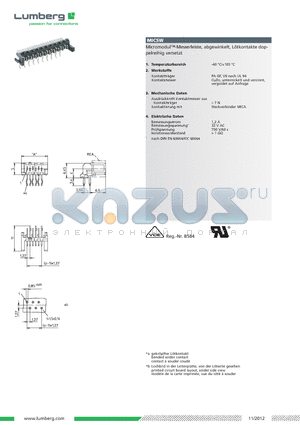 MICSW20 datasheet - Micro modul-Messerleiste, abgewinkelt, Lotkontakte doppelreihig versetzt