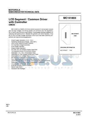 MC141803 datasheet - LCD Segment / Common Driver with Controller CMOS