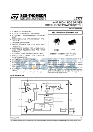 L6377D datasheet - 0.5A HIGH-SIDE DRIVER INTELLIGENT POWER SWITCH