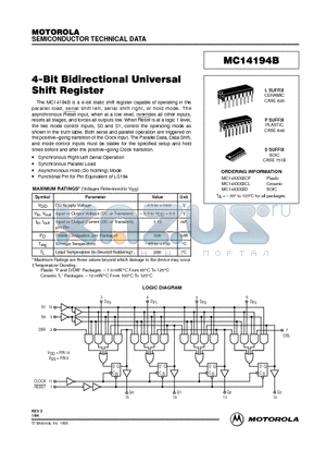 MC14194B datasheet - 4-Bit Bidirectional Universal Shift Register
