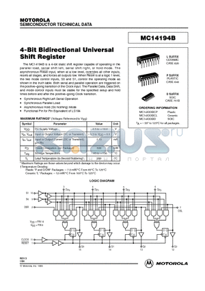 MC14194BP datasheet - 4-Bit Bidirectional Universal Shift Register