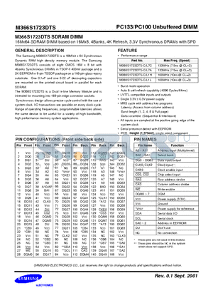 M366S1723DTS-L1L datasheet - PC133/PC100 Unbuffered DIMM