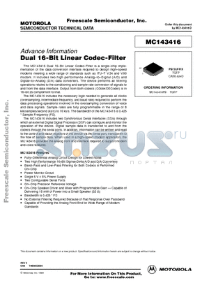 MC143416 datasheet - Dual 16-Bit Linear Codec-Filter