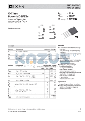 FDM21-05QC datasheet - Q-Class Power MOSFETs