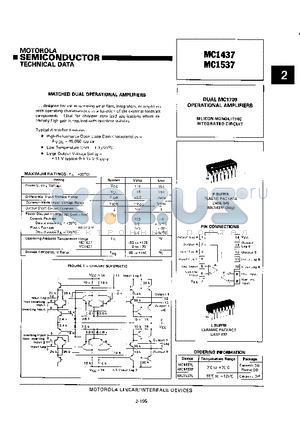 MC1437L datasheet - MATCHED DUAL OPERATIONAL AMPLIFIERS
