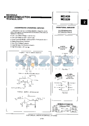 MC1439 datasheet - UNCOMPENSATED OPERATIONAL AMPLIFIER