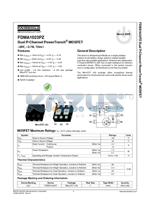 FDMA1023PZ datasheet - Dual P-Channel PowerTrench^ MOSFET
