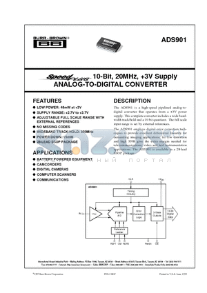 ADS901E datasheet - 10-Bit, 20MHz, 3V Supply ANALOG-TO-DIGITAL CONVERTER