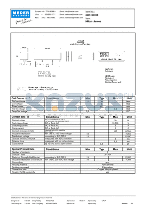 HM05-1A69-08 datasheet - HM Reed Relays