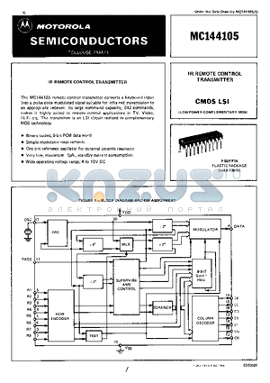 MC144105P datasheet - IR REMOTE CONTROL TRANSMITTER