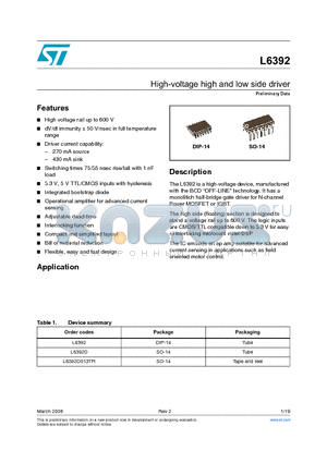 L6392 datasheet - High-voltage high and low side driver