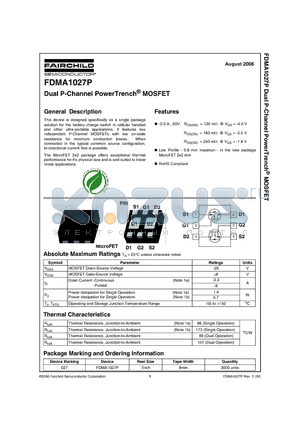 FDMA1027P_06 datasheet - Dual P-Channel PowerTrench MOSFET