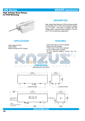 HM05-1A6906 datasheet - High Voltage Reed Relays for PCB Mounting