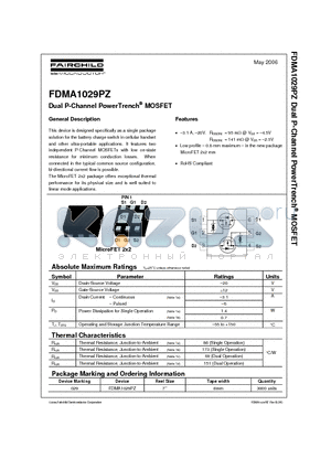 FDMA1029PZ datasheet - Dual P-Channel PowerTrench MOSFET