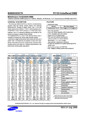 M366S3323CT0 datasheet - 32Mx64 SDRAM DIMM based on 16Mx8, 4Banks, 4K Refresh, 3.3V Synchronous DRAMs with SPD