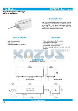 HM05-1A6903 datasheet - High Voltage Reed Relays for PCB Mounting