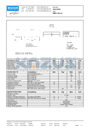 HM05-1A83-03 datasheet - HM Reed Relay
