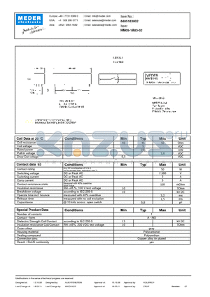 HM05-1A83-02 datasheet - HM Reed Relay