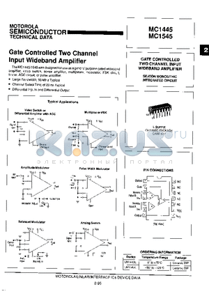 MC1445 datasheet - GATE CONTROLLED TWO CHANNEL INPUT WIDEBAND AMPLIFIER