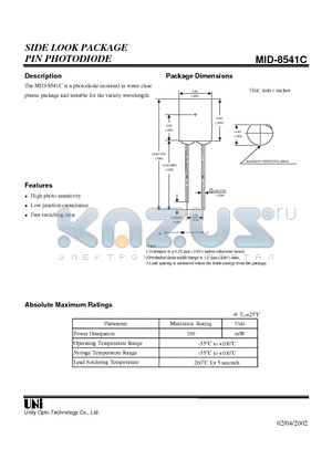 MID-8541C datasheet - SIDE LOOK PACKAGE PIN PHOTODIODE