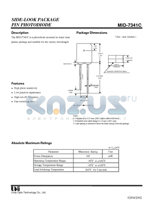 MID-7341C datasheet - SIDE-LOOK PACKAGE PIN PHOTODIODE