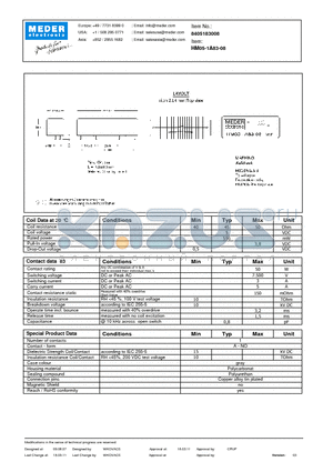 HM05-1A83-08 datasheet - HM Reed Relay