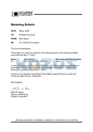 E1100AMC-24000M-CL175 datasheet - SPECIFICATION CONTROL DRAWING