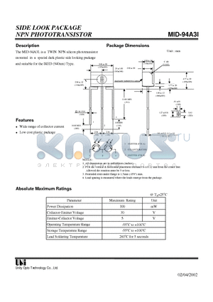 MID-94A3L datasheet - SIDE LOOK PACKAGE NPN PHOTOTRANSISTOR