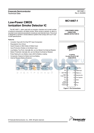 MC14467P1 datasheet - Low-Power CMOS Ionization Smoke Detector IC