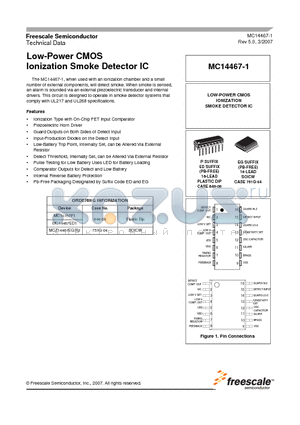 MC14467P1 datasheet - Low-Power CMOS Ionization Smoke Detector IC