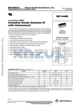 MC14468P datasheet - LONIZATION SMOKE DETECTOR IC WITH INTERCONNECT