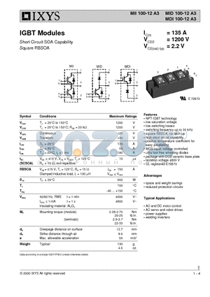 MID100-12A3 datasheet - IGBT Modules