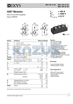 MID145-12A3 datasheet - IGBT Modules - Short Circuit SOA Capability Square RBSOA