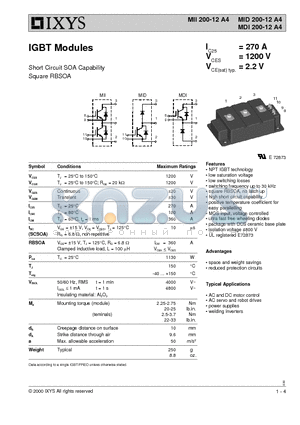MID200-12A4 datasheet - IGBT Modules - Short Circuit SOA Capability Square RBSOA