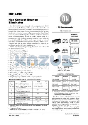 MC14490DWR2 datasheet - Hex Contact Bounce Eliminator
