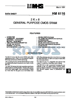 HM1-6116L-2 datasheet - 2K x 8 GENERAL PURPOSE CMOS SRAM