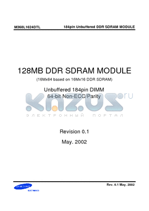 M368L1624DTL-CLA2 datasheet - 16Mx64 DDR SDRAM 184pin DIMM based on 16Mx16