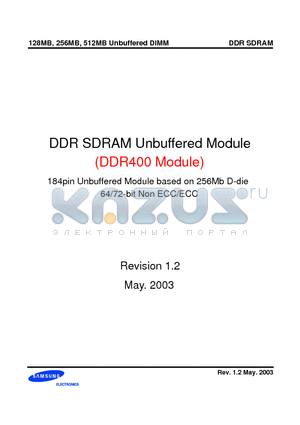 M368L1624DTM-LCC/C4 datasheet - 184pin Unbuffered Module based on 256Mb D-die 64/72-bit Non ECC/ECC