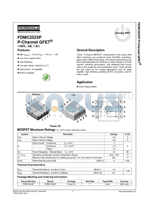 FDMC2523P datasheet - P-Channel QFET -150V, -3A, 1.5Y