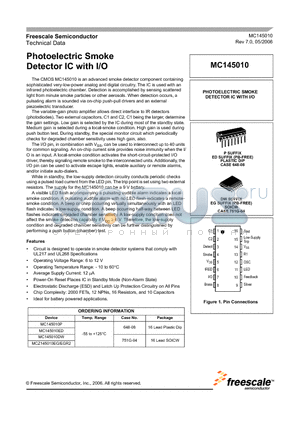 MC145010P datasheet - Photoelectric Smoke Detector IC with I/O