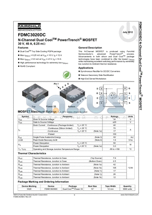 FDMC3020DC datasheet - N-Channel Dual CoolTM PowerTrench^ MOSFET 30 V, 40 A, 6.25 mY