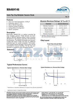 MA46H146 datasheet - GaAs Flip-Chip Multiplier Varactor Diode