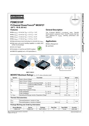 FDMC510P datasheet - P-Channel PowerTrench MOSFET