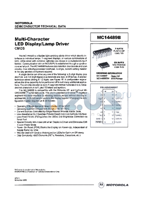 MC14489BPE datasheet - MuIti-Character lED Display/lamp Driver