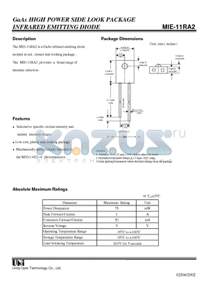 MIE-11RA2 datasheet - GaAs HIGH POWER SIDE LOOK PACKAGE INFRARED EMITTING DIODE