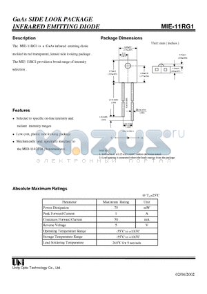 MIE-11RG1 datasheet - GaAs SIDE LOOK PACKAGE INFRARED EMITTING DIODE