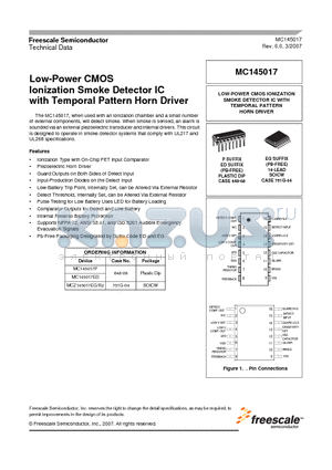 MC145017P datasheet - Low-Power CMOS Ionization Smoke Detector IC with Temporal Pattern Horn Driver