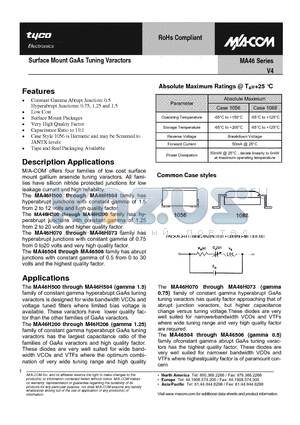 MA46H202 datasheet - Surface Mount GaAs Tuning Varactors