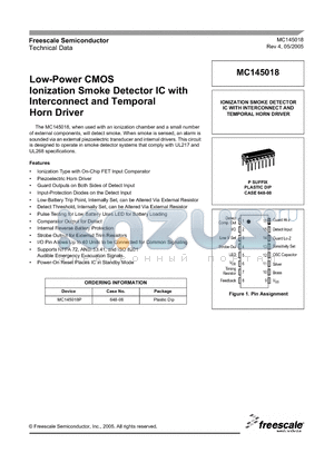 MC145018P datasheet - Low-Power CMOS Ionization Smoke Detector IC with  Interconnect and Temporal  Horn Driver